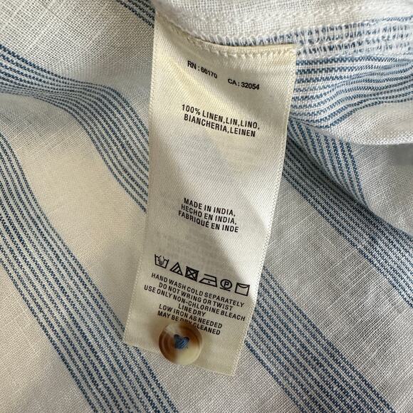 Maeve by Anthropologie Tops WMNS XL White Blue Striped Lace Trim Linen Blouse - Picture 7 of 8